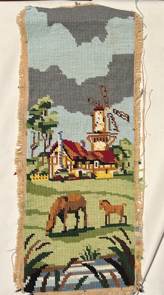 Horses Stable Windmill Scene Country Farm Needlepoint Unframed