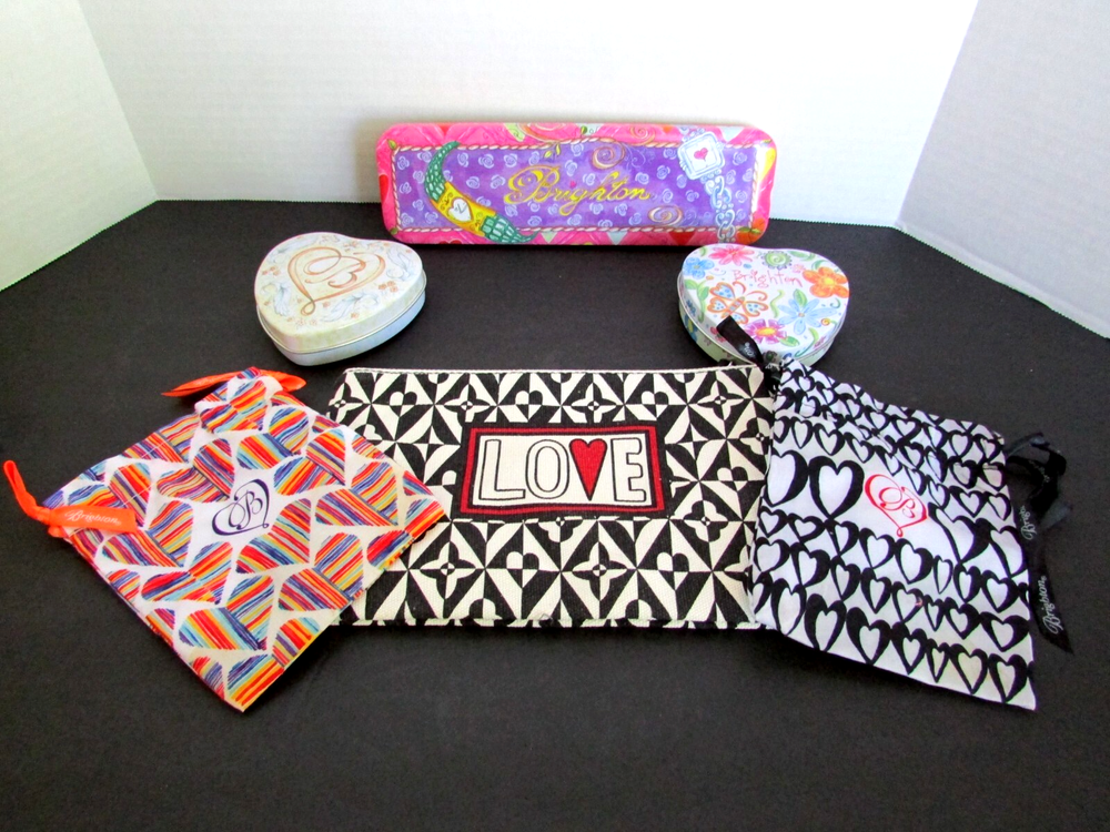 6 Brighton Metal Jewelry Tins - Heart-Shaped Eyeglass Case Storage
