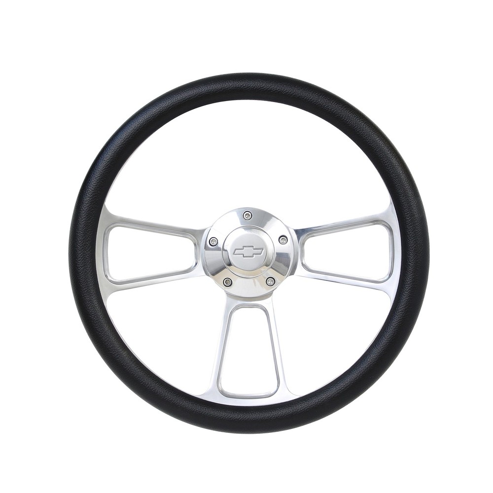 Black Steering Wheel 14 Inch Aluminum with Chevy Installation Adapter and Horn