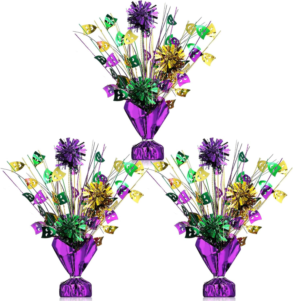 3 Pcs Mardi Gras Table Centerpieces Metallic Plastic Carnival Decoration Centerp