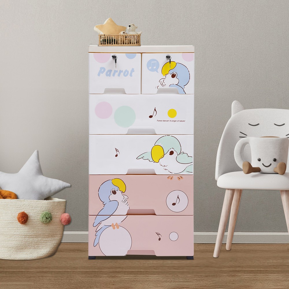 6-Drawer Plastic Dresser Storage Cabinet for Bedroom Organization