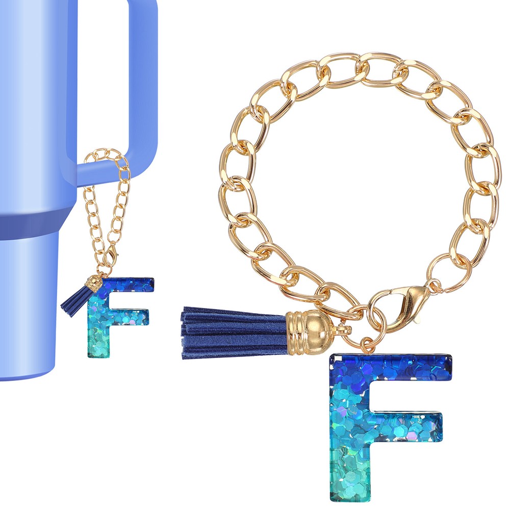 Letter Charm for Stanley Tumbler Cup Initial F Charm Accessories Keychain Blue