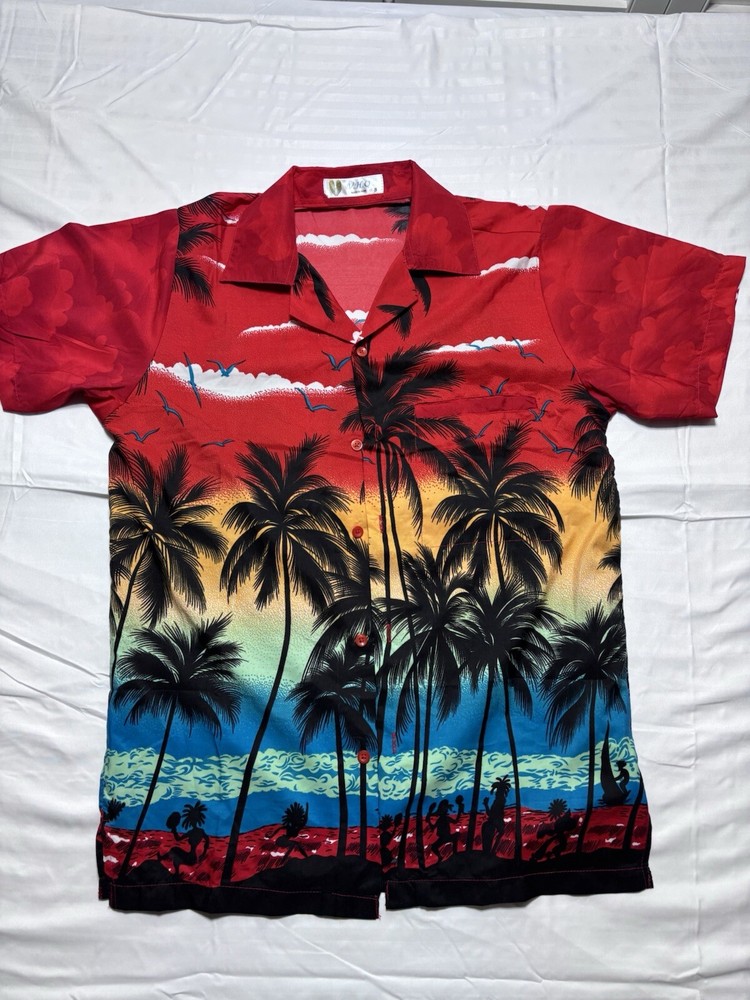 Hawaiian Tropical mens casual button down shirt Small Vivid Colors V.H.O Palms