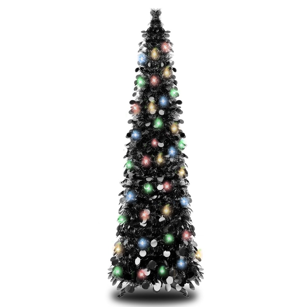 5FT Black Tinsel Christmas Tree Collapsible Artificial Holiday Decor