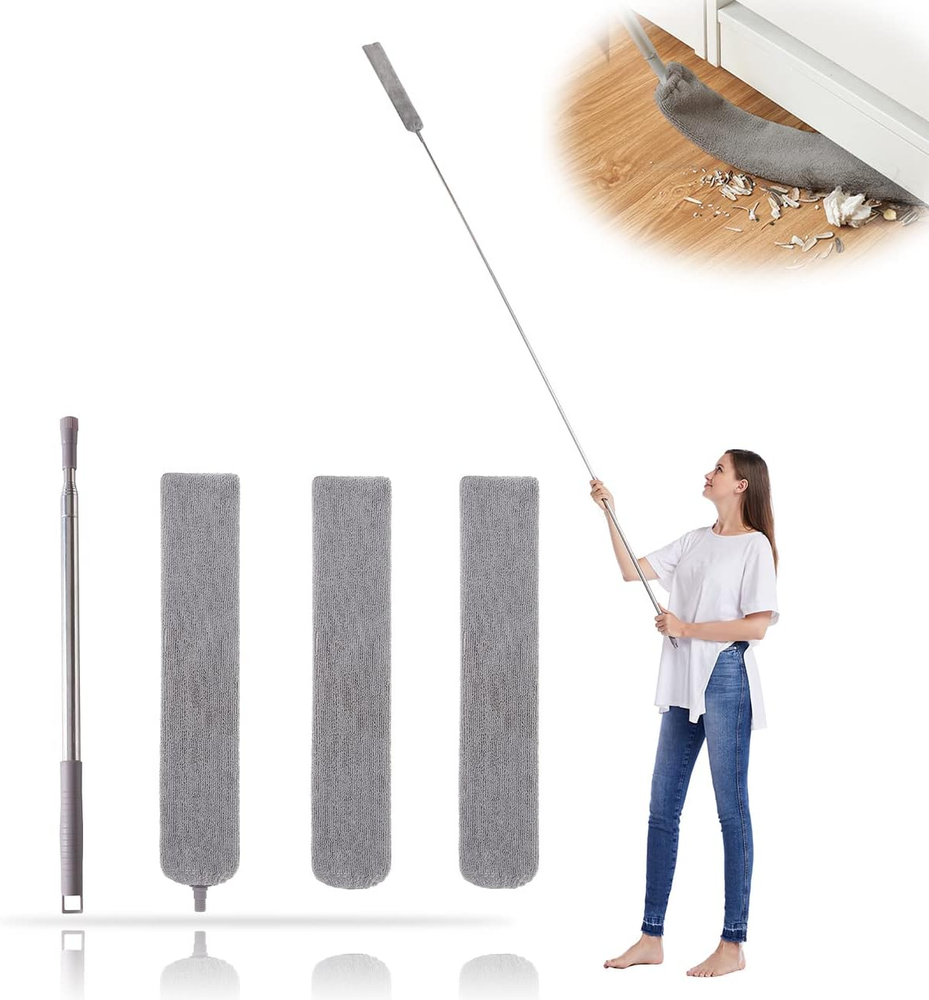 Retractable Under Appliance Gap Dust Cleaner with 3 Reusable Microfiber Cloths