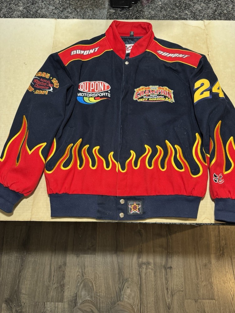 2001 Jeff Gordon 24 NASCAR Flames Champion Jacket JH Design Chase Large with Pins