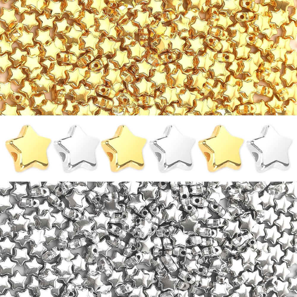 70Pcs 6mm Gold & Silver Star Spacer Beads for DIY Jewelry Making
