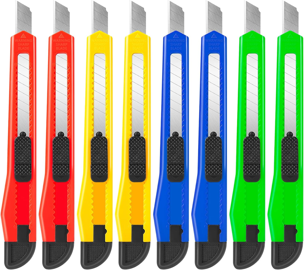 8 Pack Utility Knife Box Cutters (9Mm Wide Blade Cutter 4 Colors) Box Cutter Ret