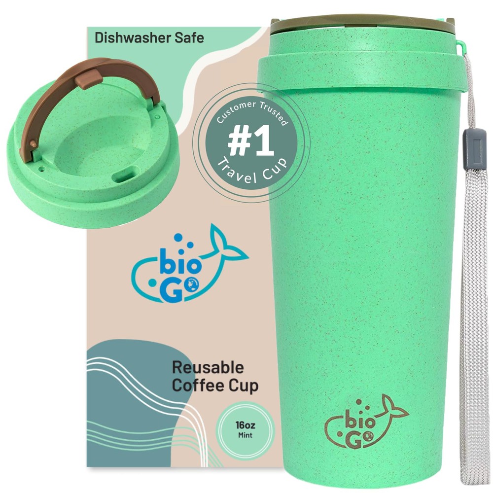 16oz Cup, Rice Husk Fibre, BPA-Free, Double Wall Insulation Reusable Coffee C...