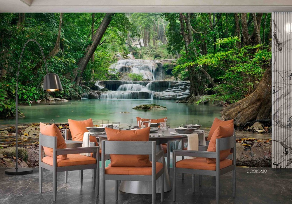 3D Forest Waterfall River Landscape Wall Murals Wallpaper Murals Wall Sticker