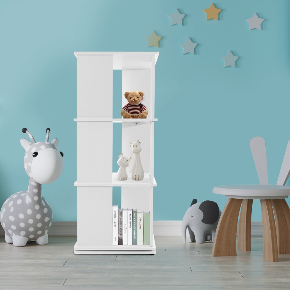360-Degree Rotating 3-Tier Stackable Modern Bookcase Organizer