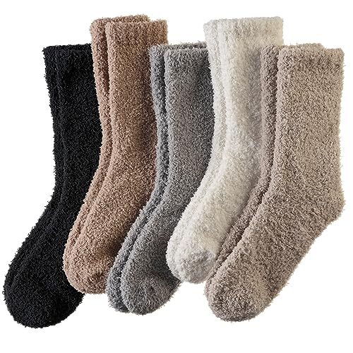 Women Fuzzy Slipper Socks Winter Microfiber Soft Black/White/Grey/Khaki/Brown
