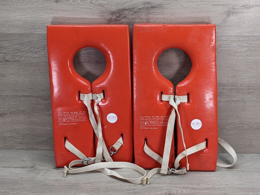 Nautical Cabin Decor Vintage Sears Lot of 2 Orange Buoyant Vest Child Medium