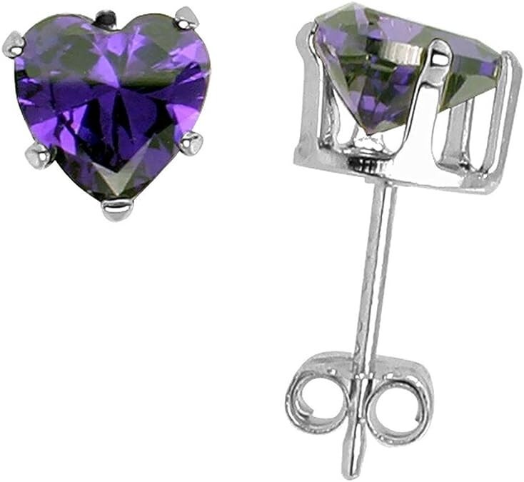 1 ct. Heart Amethyst Stud Earrings in Sterling Silver