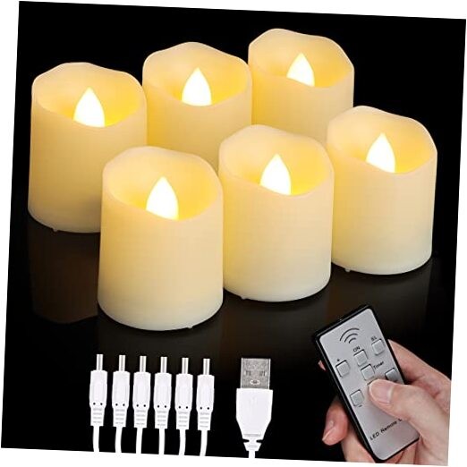 USB Rechargeable LED Tea Lights Flameless Votive 6 Pack Warm White