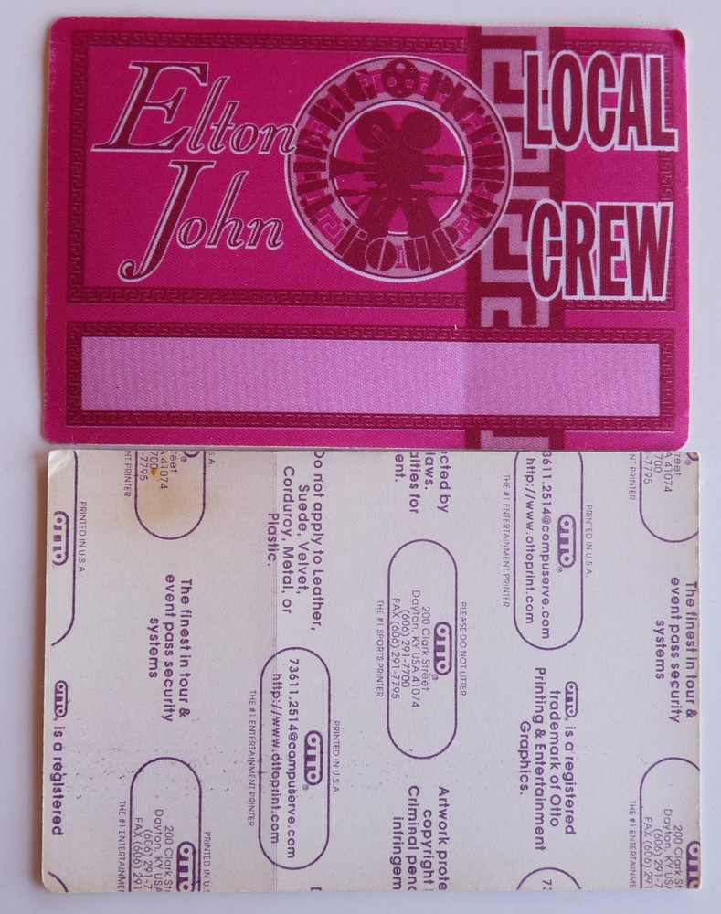 Elton John Big Picture 1998 Concert Tour Pink Crew Backstage Pass D23