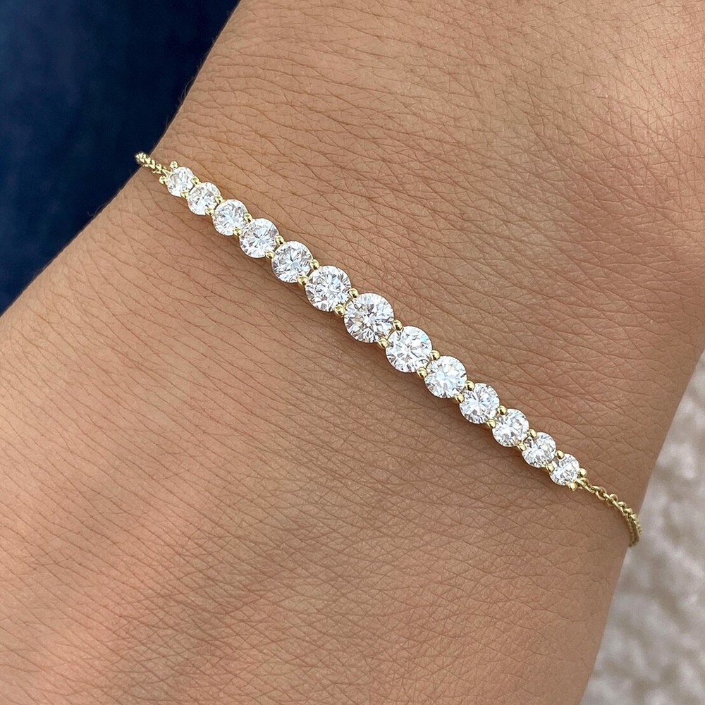 Luxury Diamond Bracelet 7 Carat Lab Grown Round Cut 14k Yellow Gold E F VVS2