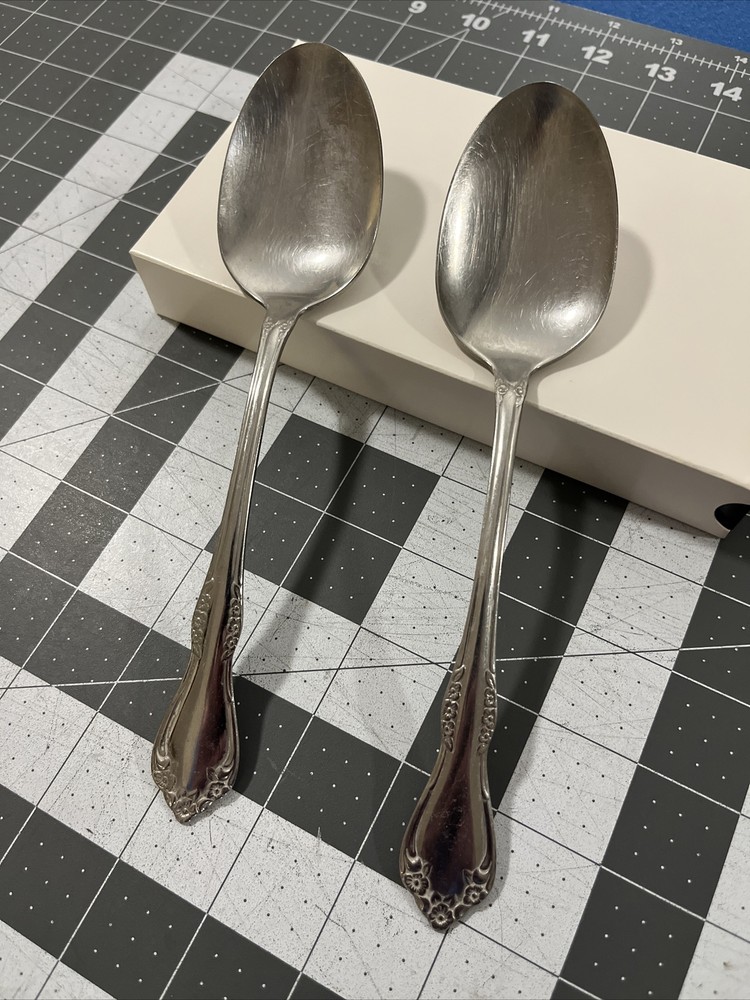ONEIDA DELUXE (2) Serving Spoons MANSFIELD AMADEUS Stainless Flatware