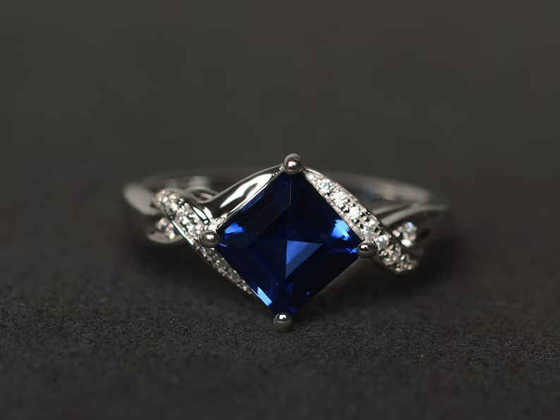 2.80 Ct Asscher Cut Simulated Sapphire Promise Ring in 14k White Gold Plate