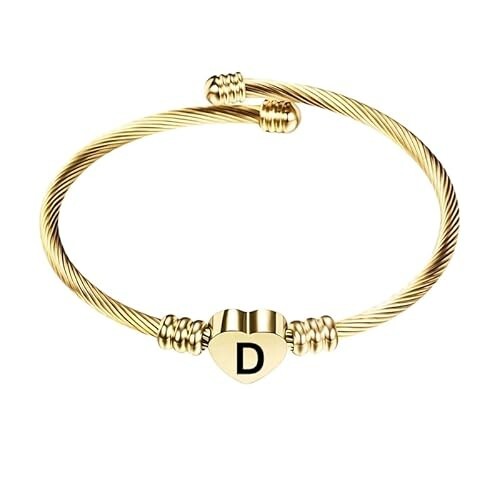 Stainless Steel Heart Word-D Bracelet Engraved Charm Bracelet for Women Golden