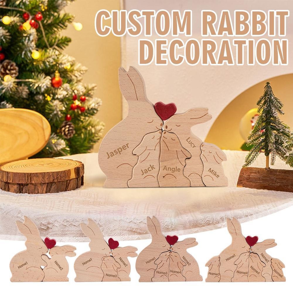 Wooden Rabbit Family Puzzle Handicraft Article Family Wooden for Home Decor U5