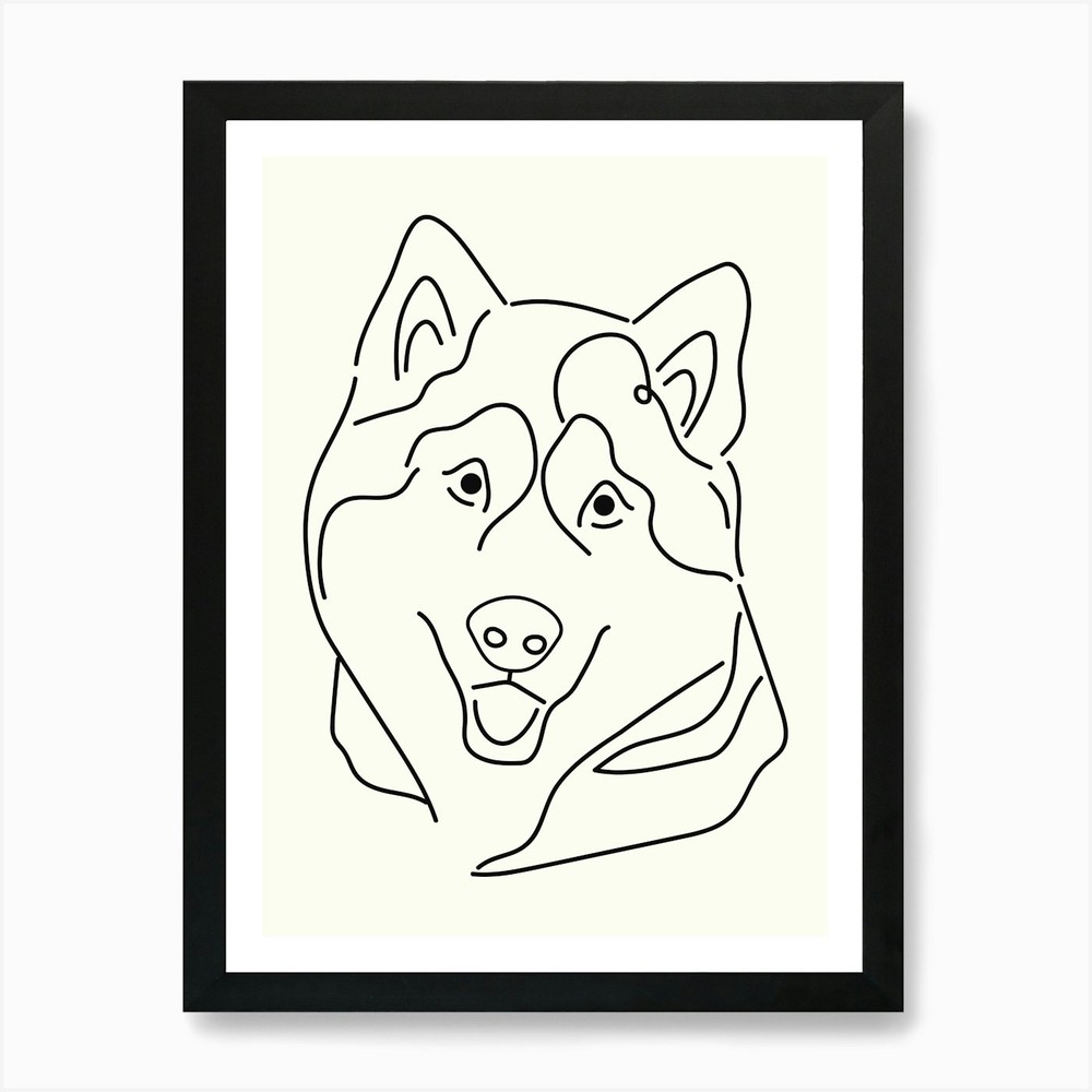 Husky Dog Monoline Hand Drawing Aes Framed Wall Art Poster Canvas Print Picture