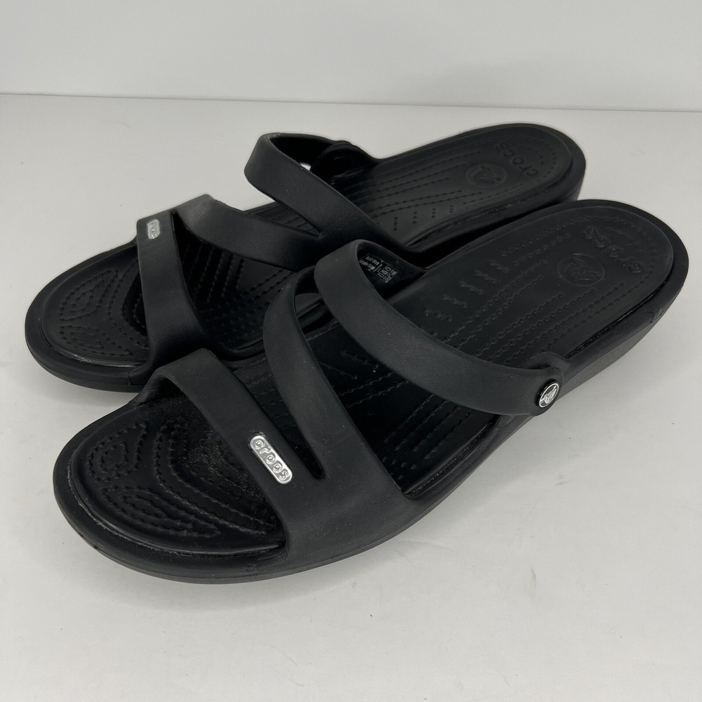 Crocs Black Patricia Wedge Shoes Womens Size 11 Comfy Lightweight Slides