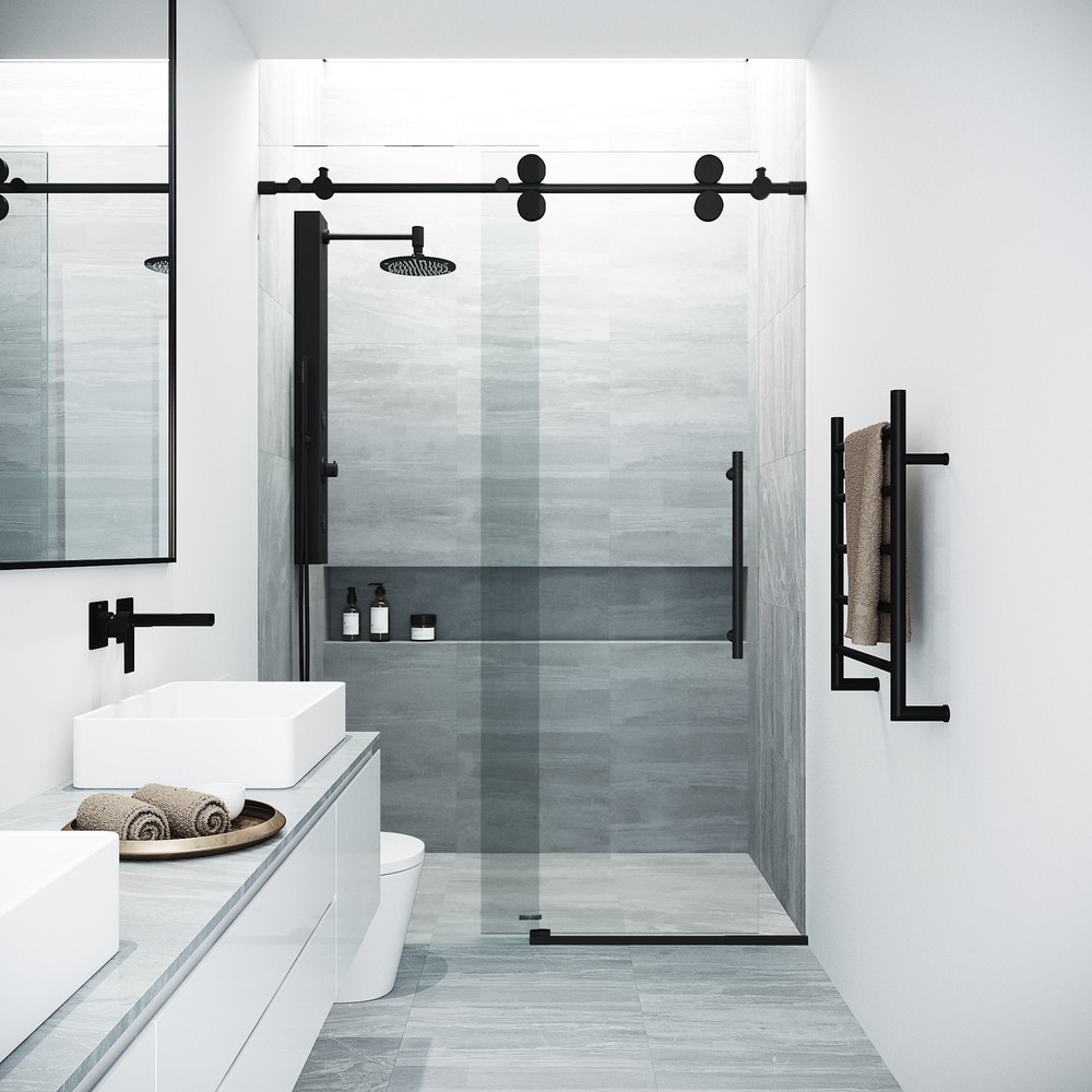 Vigo 74x60 Inch Black Frameless Sliding Shower Door Elan Model