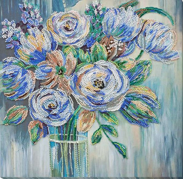 Bead embroidery kit Pastel bouquet needlework kit Art canvas beadwork pattern