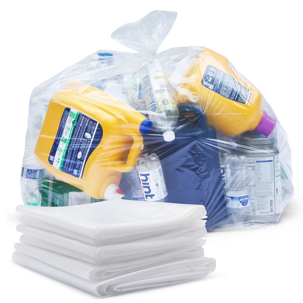 45 Gallon Clear Recycling Trash Bags, (Huge 100 Bags w/Ties) Extra Large Tras...