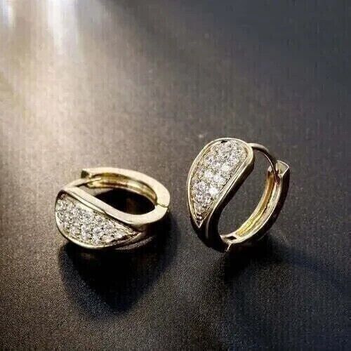 1Ct Round Cut Lab Diamond Hoop Huggie Earrings in 14k White Gold