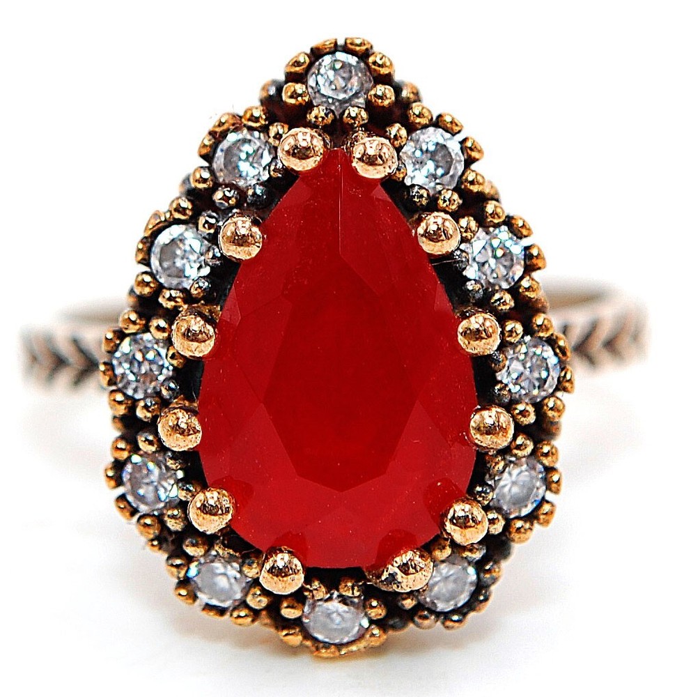 Sterling Silver Ottoman Style 2CT Ruby Ring Size 7.5 Treated HB3-5  