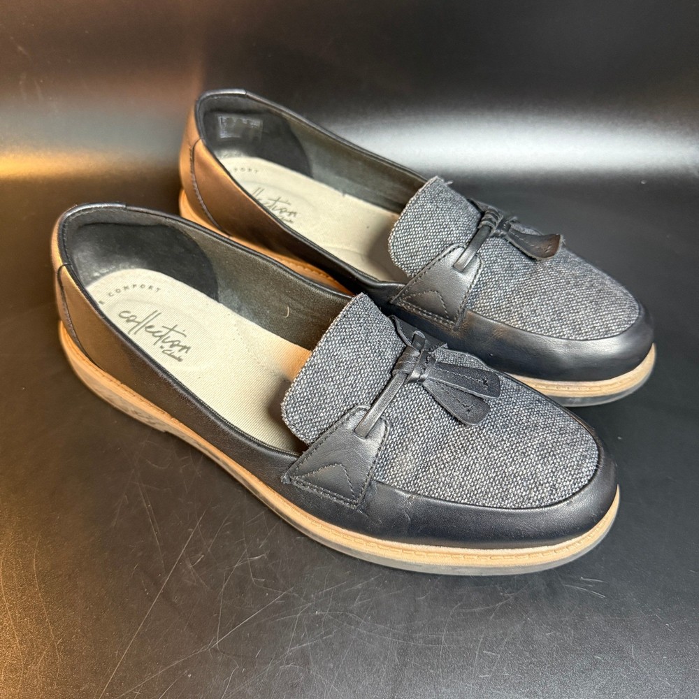 Clarks Collection Loafer Black Gray Tassel Comfort Casual Slip On 8 US 8.5 UK