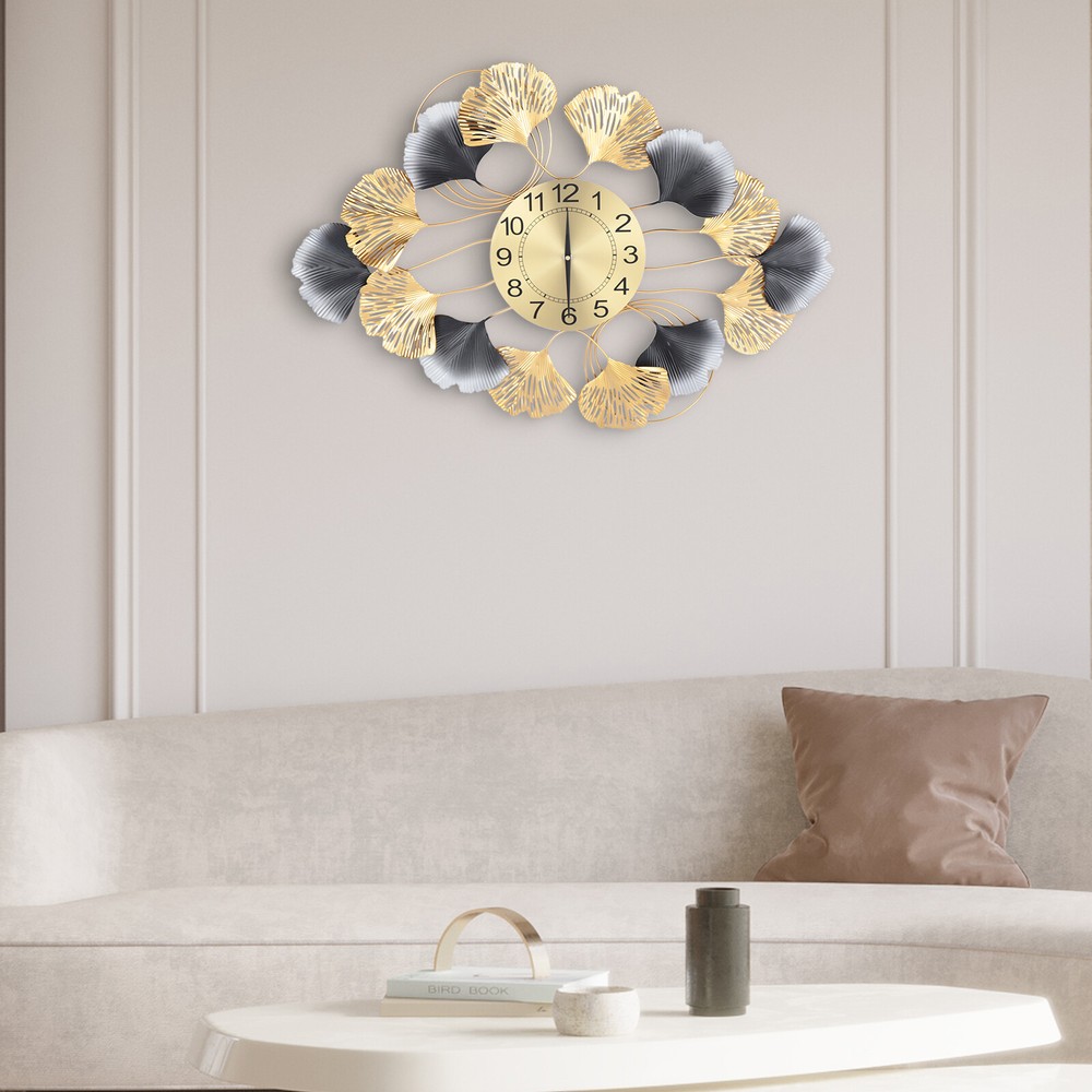 Modern Ginkgo Leaf Wall Clock for Living Room Bedroom Large Decor US
