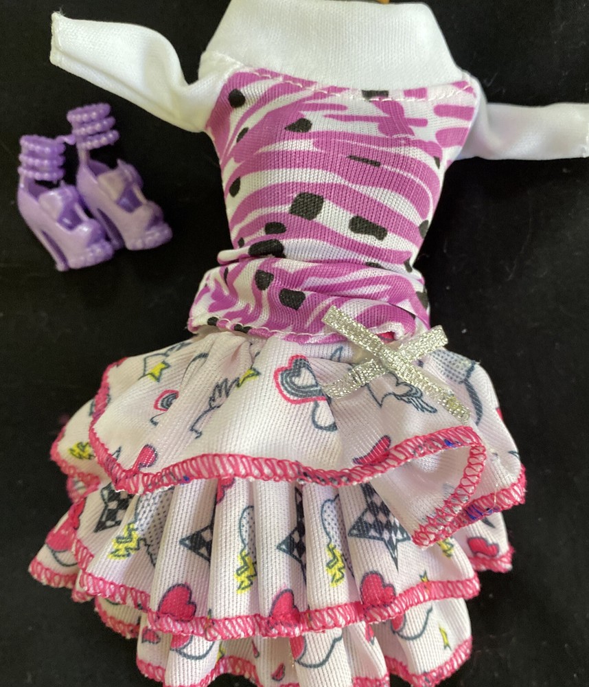 Cute Barbie Ruffled Print Skirt Matching Long Sleeve Top shoes