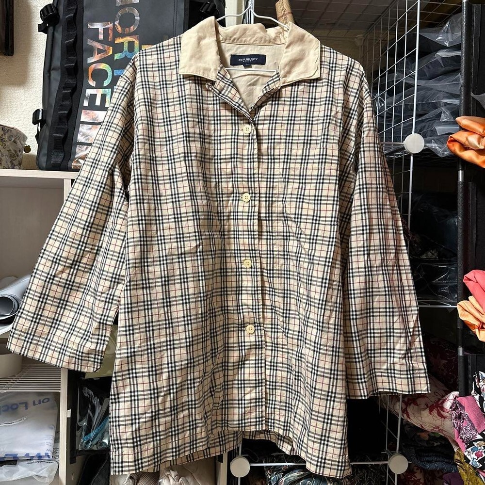 Burberry London Long Coat Shirt Nova check Thin 3/4 Length Men Size M Used