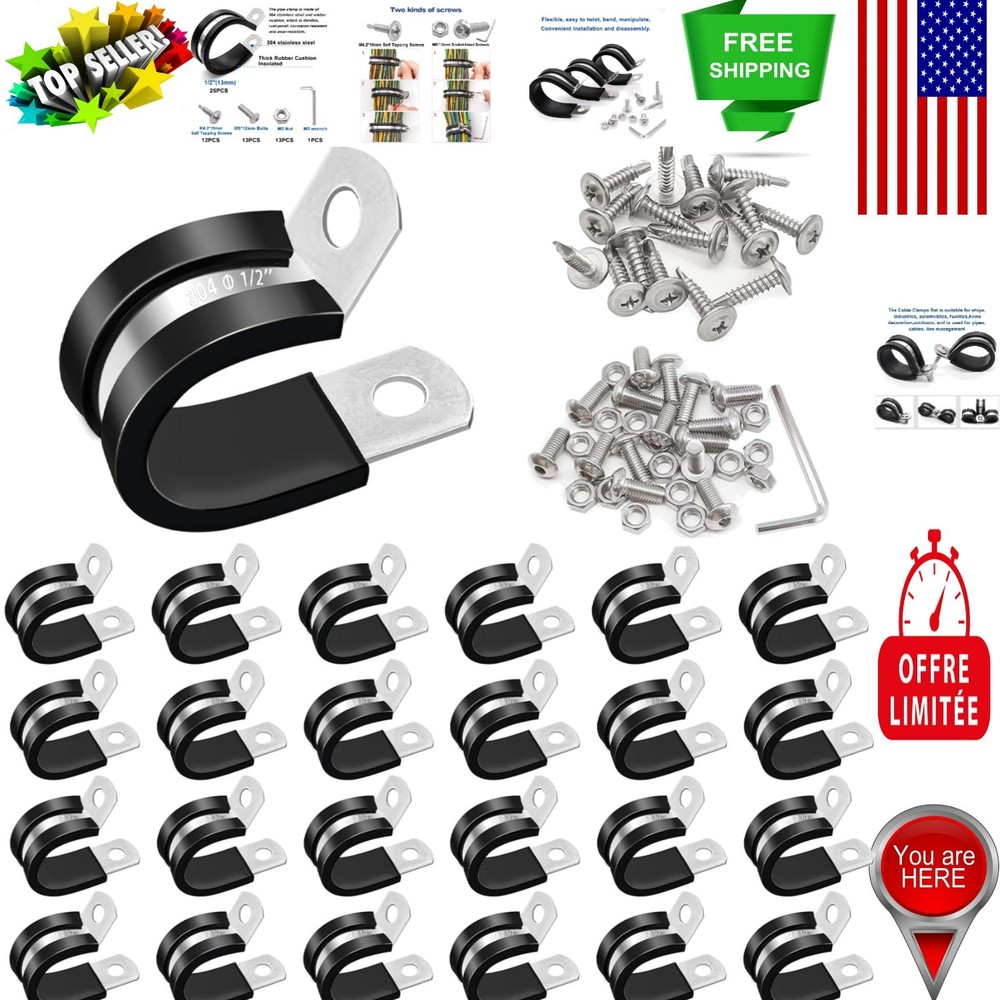 Quality 50PCS 1/2 In Stainless Steel Rubber Cushion Wire Clamps - Versatile Use