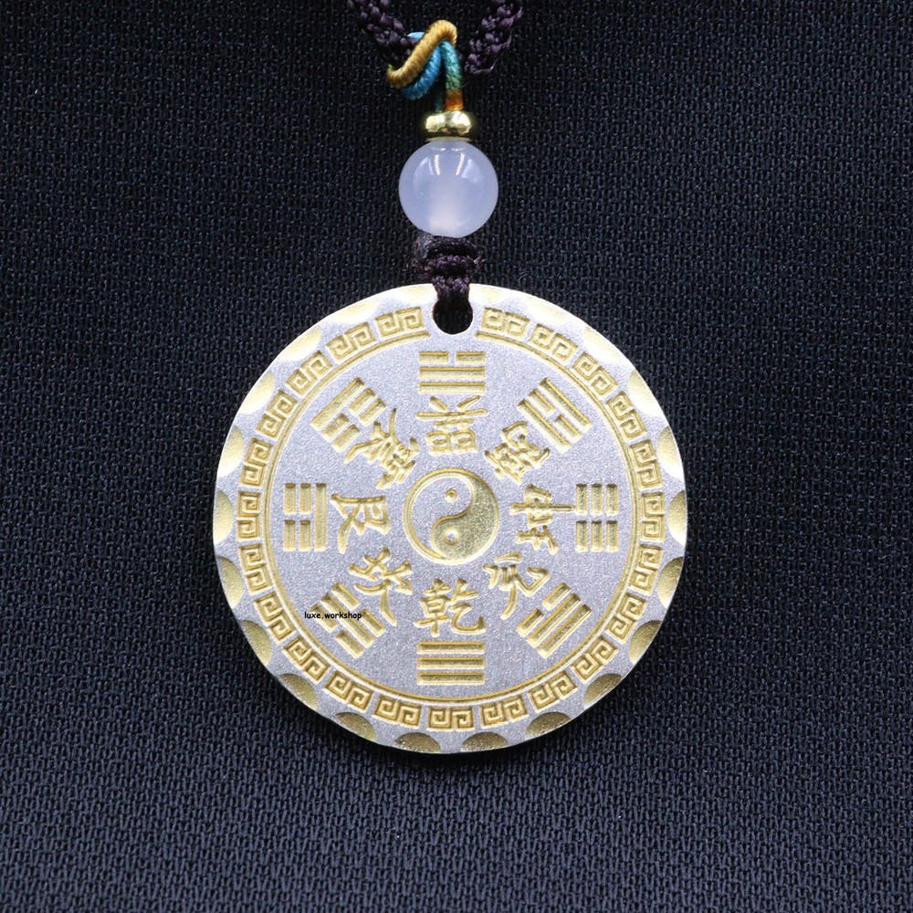 Pure 999 Fine Silver Tai Chi The Eight Diagrams Amulet Round Pendant 1.18Dia