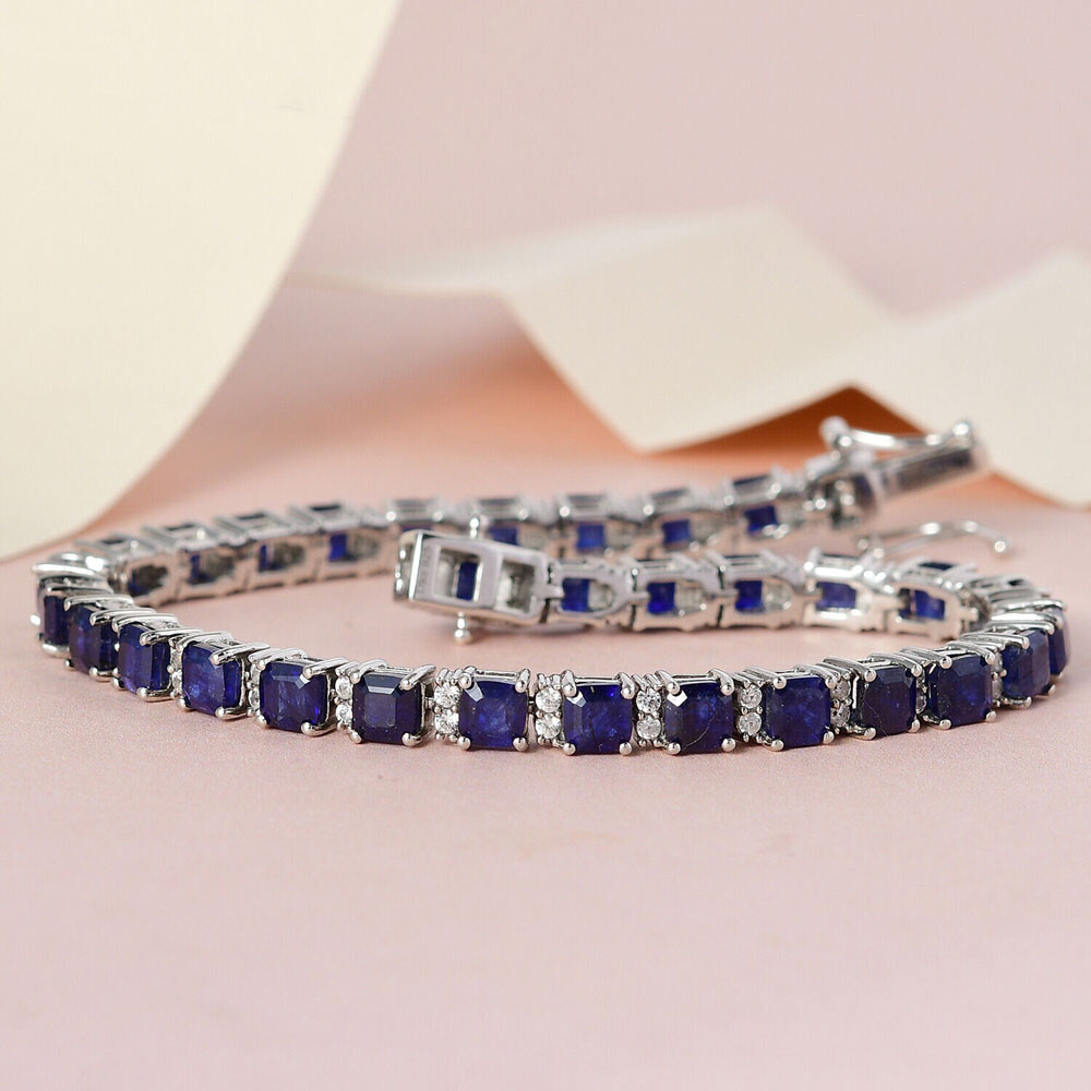 15 ct Square Cut Blue Sapphire & Moissanite Tennis Bracelet 925 Sterling silver.