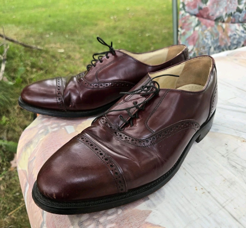 Vintage Made In USA Bostonian Wing Tips Oxford Shoes Men's Sz 9 Burgundy Leather