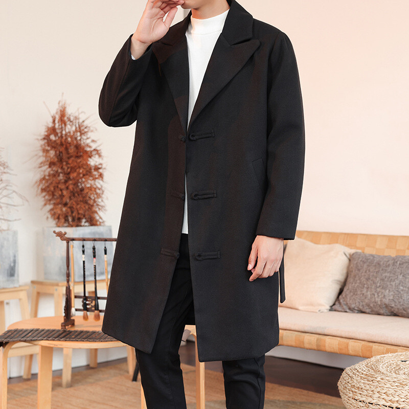 Mens Chinese Woolen Jacket Casual Coats Winter Warm Outdoor Trench Coat