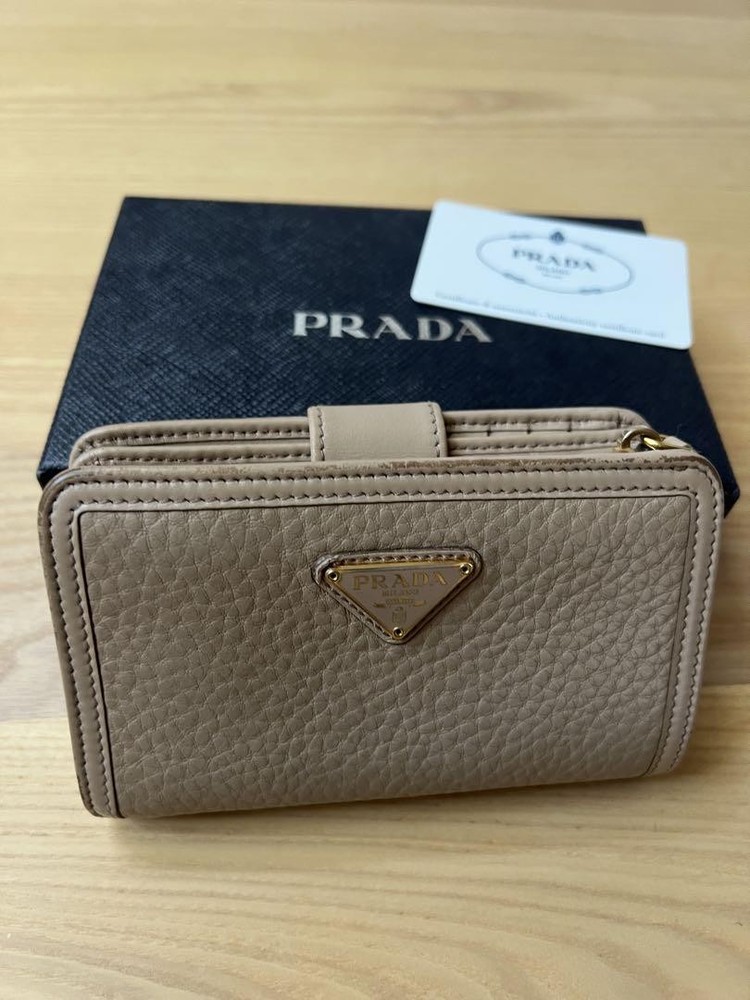 Prada Beige Leather Foldable Wallet with Card Slots