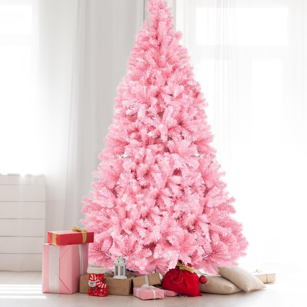 7 FT Pink Christmas Tree Premium Hinged Stand Artificial Tree Holiday Decor