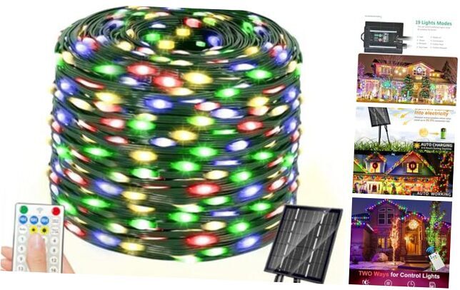 200ft Multicolor Outdoor Christmas Lights 600 LED 19 Mode Solar String