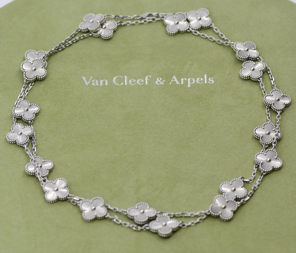 Van Cleef & Arpels Vintage Alhambra 20 Motif 18K White Gold Necklace