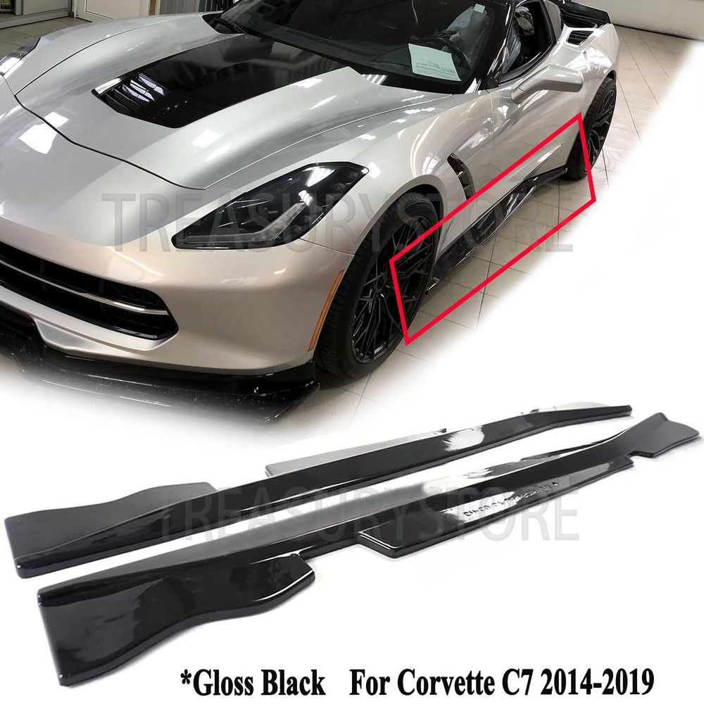 For Corvette C7 14-19 V2 Style Gloss Black Side Skirt Extension Lip Rocker Panel