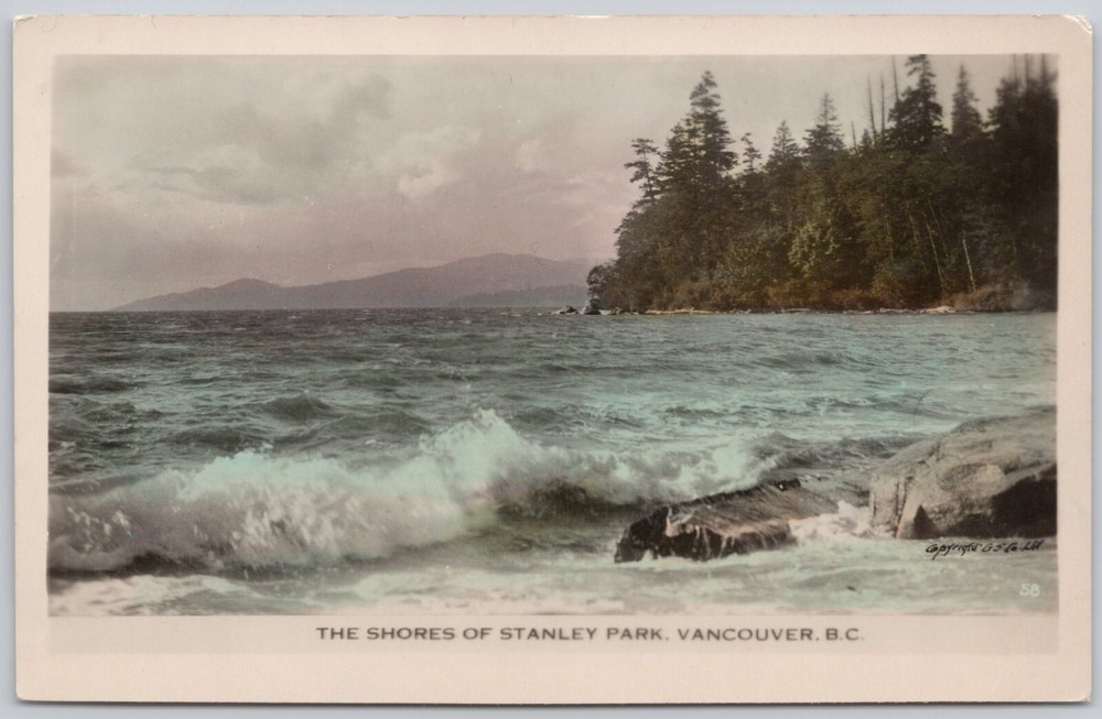 Stanley Park Vancouver Canada Real Photo Postcard RPPC Hand Colored Print