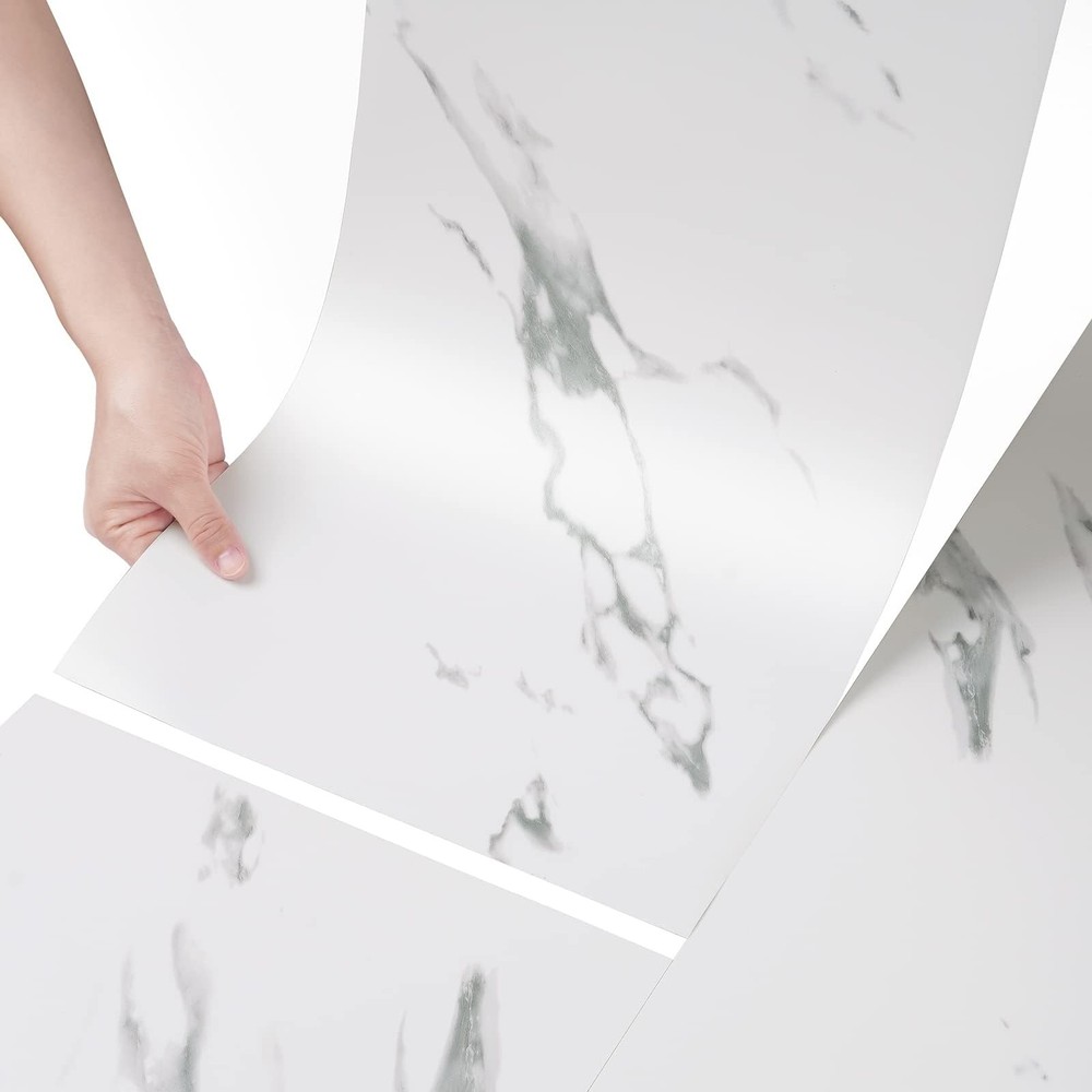 15-Piece White Marble Peel and Stick Bathroom Floor Tile