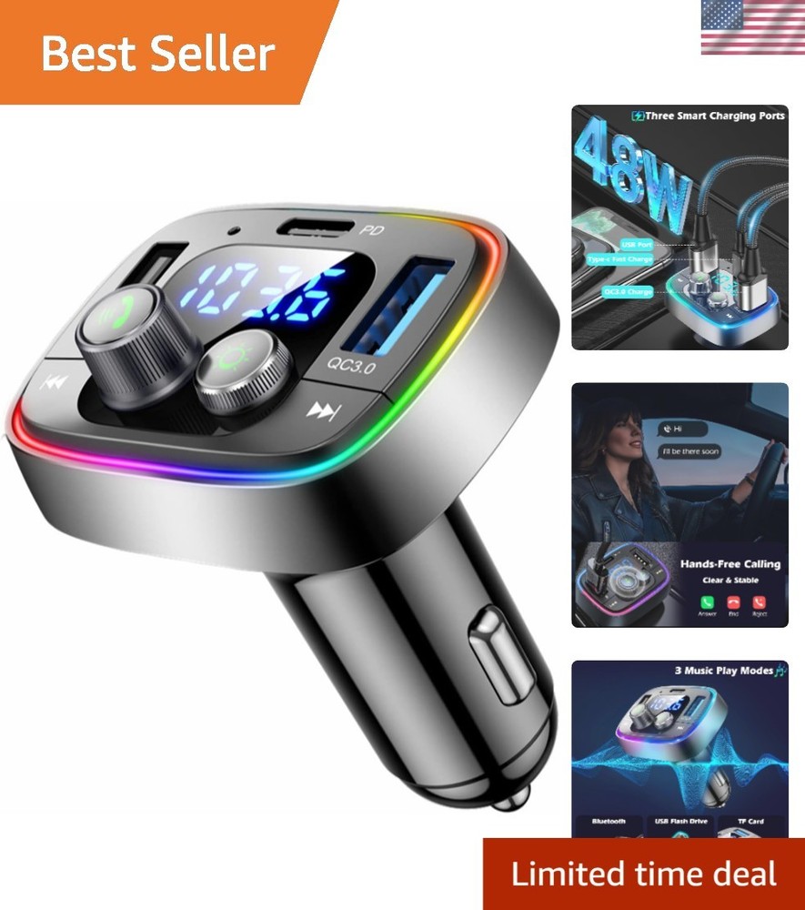 Luxurious USB C Bluetooth 5.4 Car Adapter with FM Transmitter & Fast Charging
