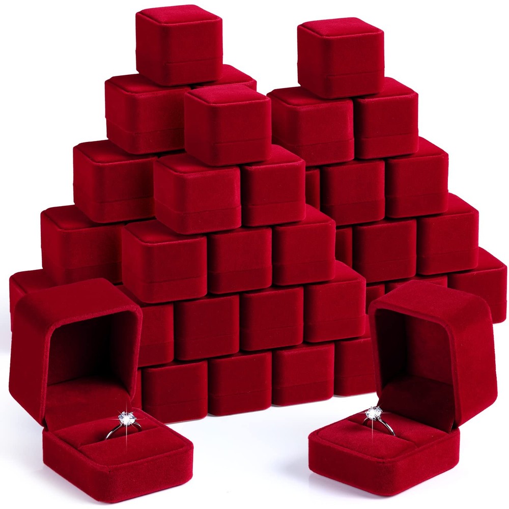 48 Velvet Ring Boxes for Jewelry Display, Wedding, Engagement, Gift Cases